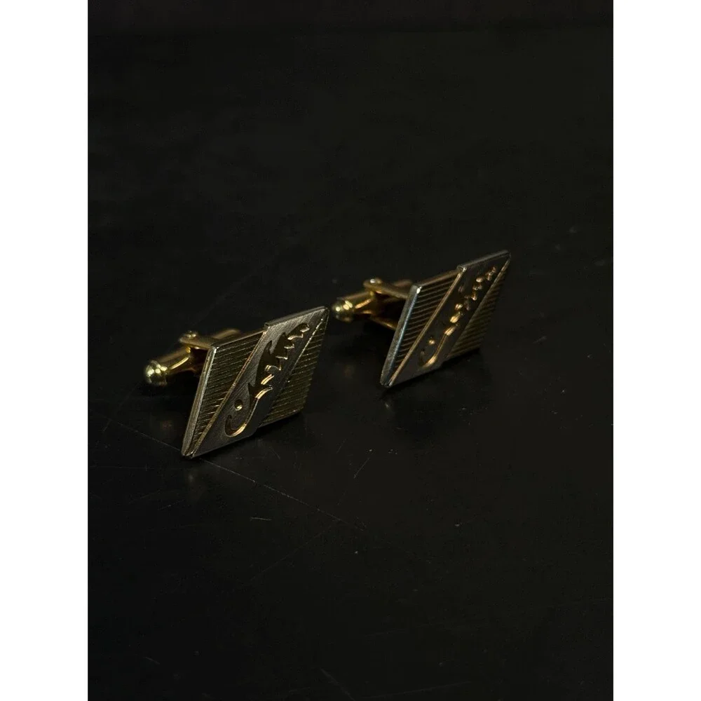 Vintage Anson Two Tone Modernist Cufflinks Abstract Geometric